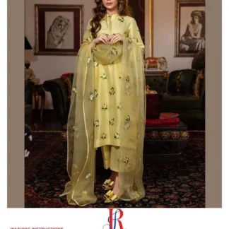 Yellow Embroidered Katan Silk 3Pcs Set