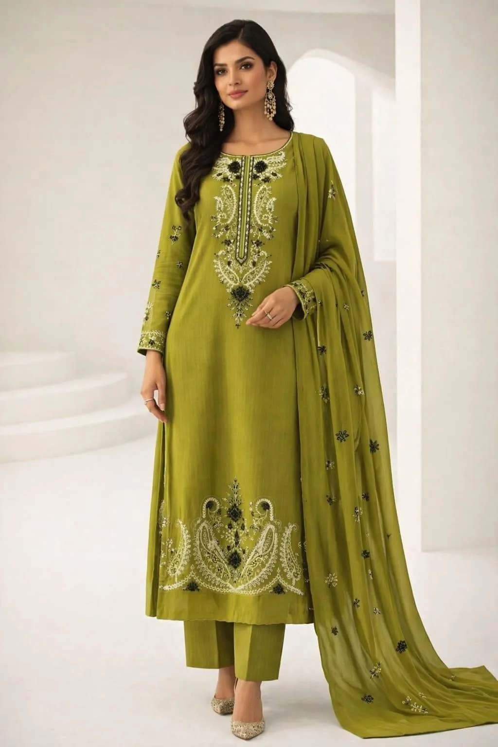 Green Embroidered Kurta Set with Dupatta
