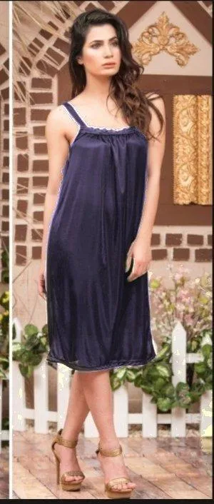 Silk 3-Piece Night Suit Blue with Lace Work - Image 2