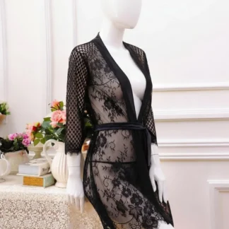 Black Lace V-Neck Night Suit for Women Free Size