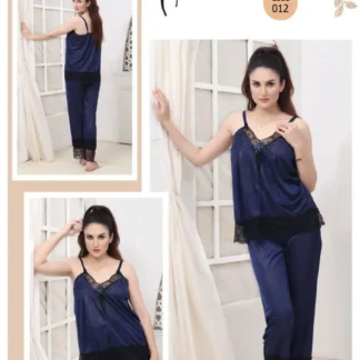 Women's Blue Velvet Jacquard Night Suit Set