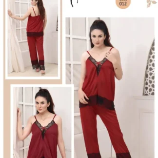 Maroon Silk V-Neck 2-Piece Sleep Set