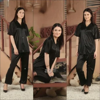 Black Silk V-Neck 2-Piece Sleep Set