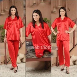 Red Silk 2-Piece Sleep Set V-Neck