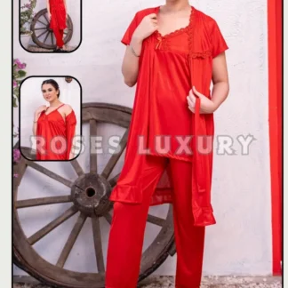 Rosees Luxury Nightwear Set 3 Pcs V-Neck