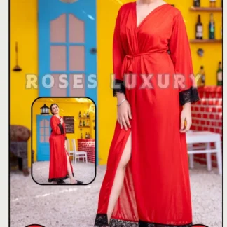 Red Silk Lace Nightgown V-Neck 1 Pc