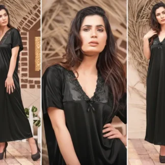 Black Lace Long Sleeve Nightwear Set for Women