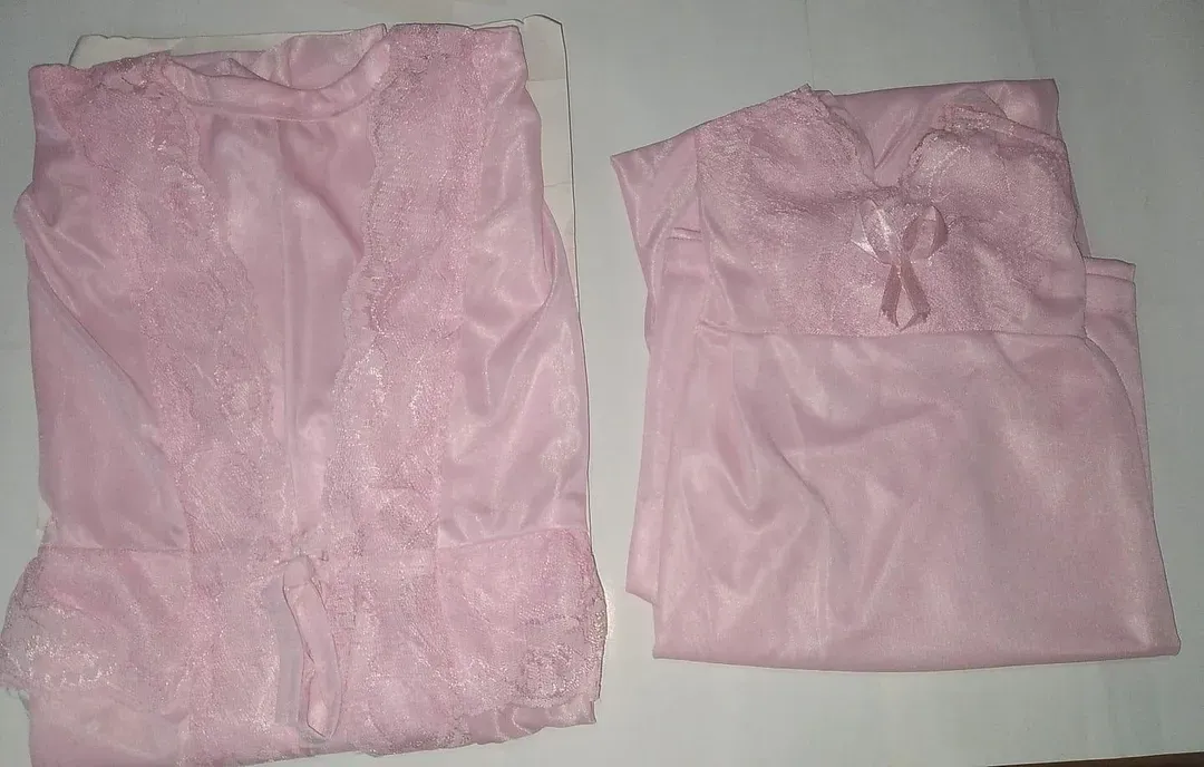 Pink Silk Night Suit 3 Pcs Set for Women - Image 2
