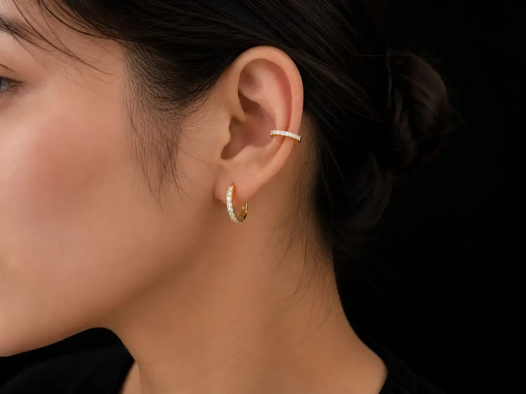 Fancy Gold Plated Zircon Hoops - Image 3
