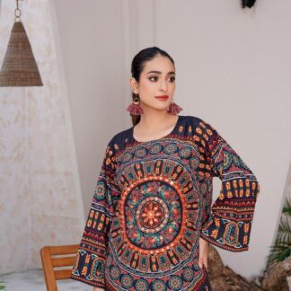 Women's Stitched Printed Shirt and Trouser Set - 2 Pcs with Mirror Work