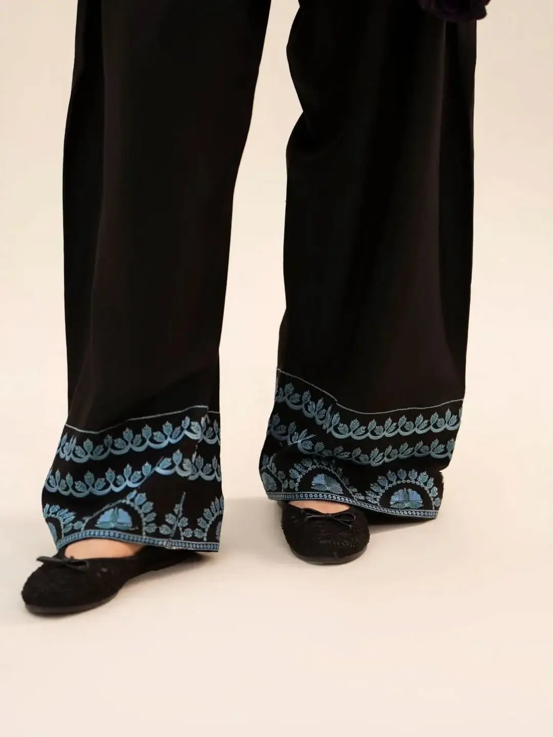 Chic Women's Stitched Cotton Suit Set - Black Embroidered 2 Pcs - Image 4