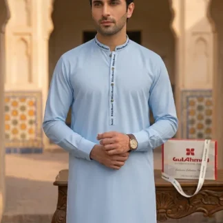 Men Blue Wash & Wear Plain Suit Summer
