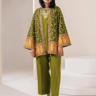 Women's 3 Pcs Embroidered Cotton Gown Suit Yellow Eid 2026