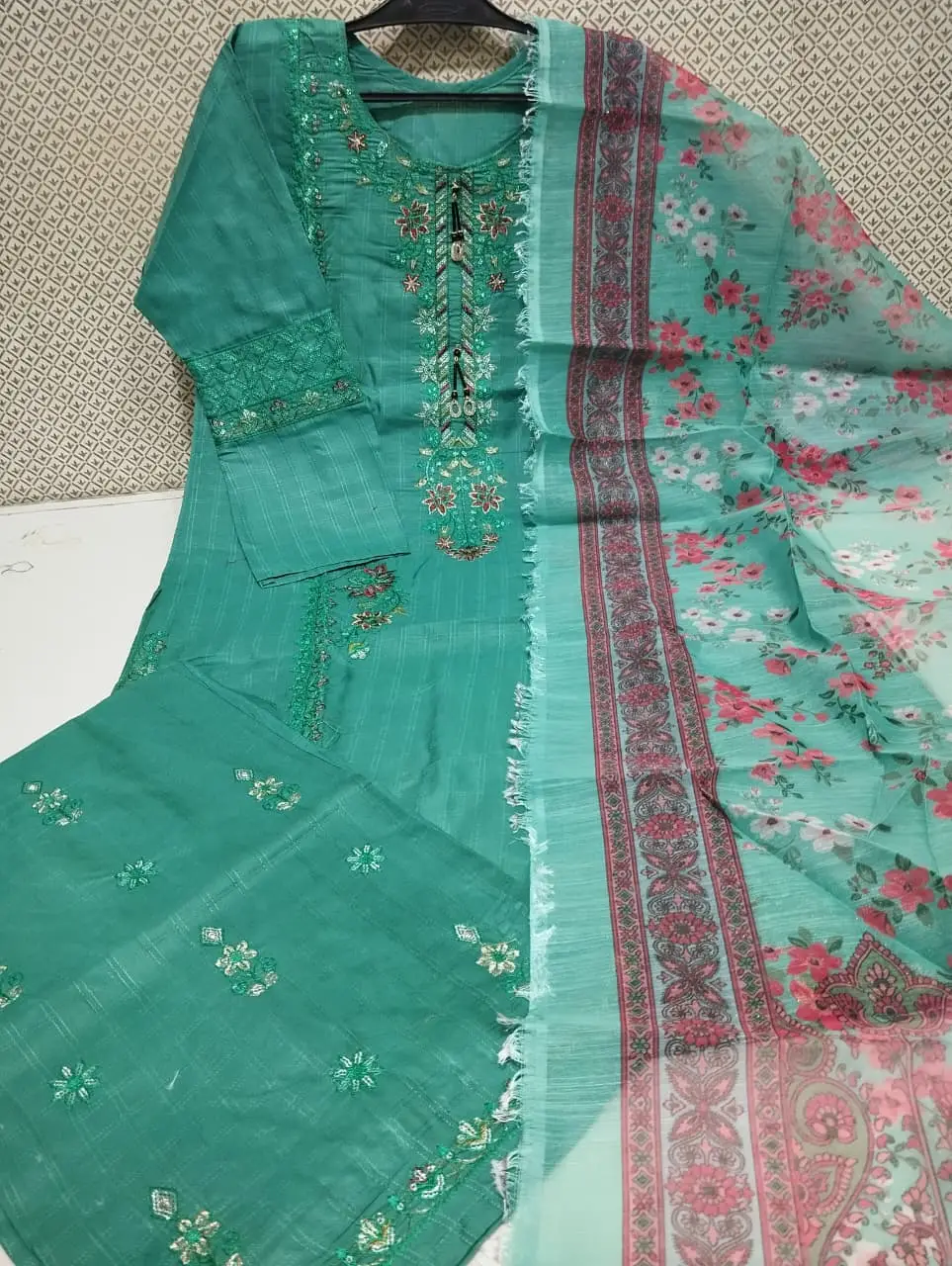 Heavy Fully Embroidered 3 Piece PV Cotton Suit for Women – Thread & Patch Work | Ready to Wear Pakistani Dress with Monar Dupatta - Image 2