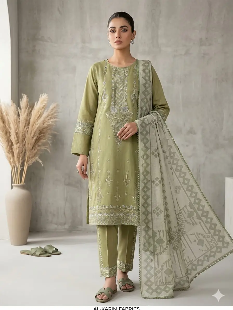 Heavy Fully Embroidered 3 Piece PV Cotton Suit for Women – Thread & Patch Work | Ready to Wear Pakistani Dress with Monar Dupatta - Image 3