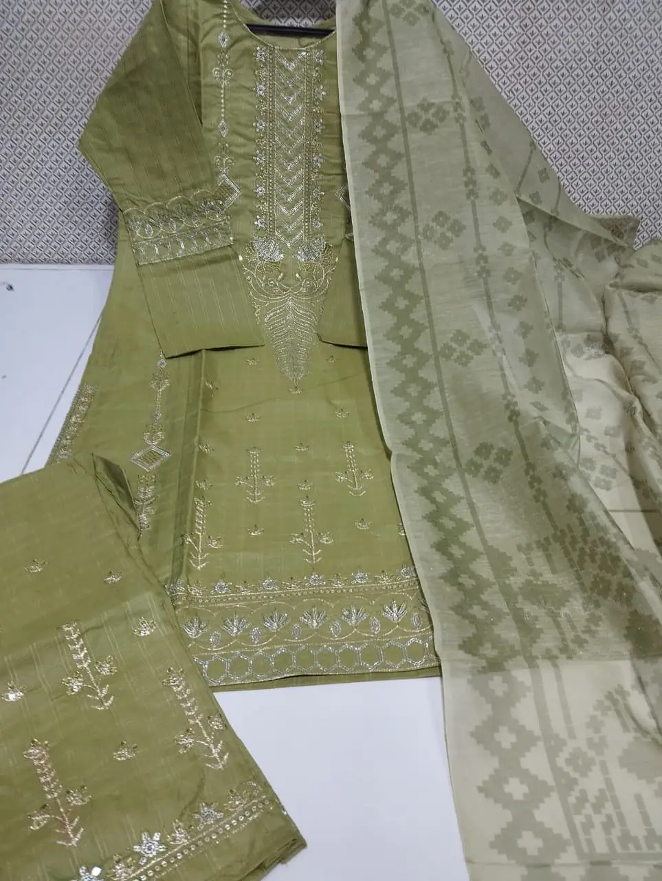 Heavy Fully Embroidered 3 Piece PV Cotton Suit for Women – Thread & Patch Work | Ready to Wear Pakistani Dress with Monar Dupatta - Image 4