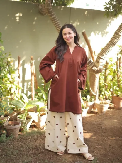 Women Linen 2Pcs Set Brown