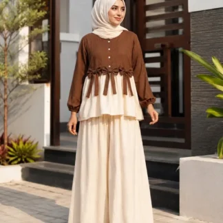 Women Summer Cotton 2 Pcs Frock Shirt & Flapper Set – Front Bow Airline Style Short Frock, Casual Co-Ord Outfit for Women