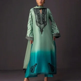 Women's 3-Piece Silk Suit Mint Teal Digital Print