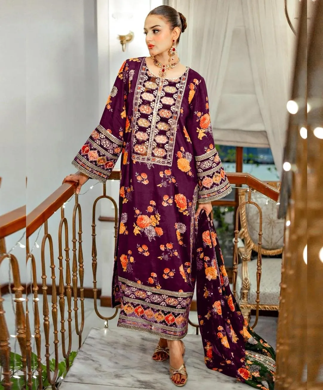3 Pcs Silky Printed Airline Suit Multicolor Summer
