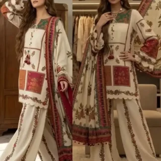 Unstitched Digital Printed Swiss Lawn 3 Piece Suit for Women | Floral Printed Swiss Lawn Shirt & Trouser with Poly Silk Dupatta | Summer Lawn Collection