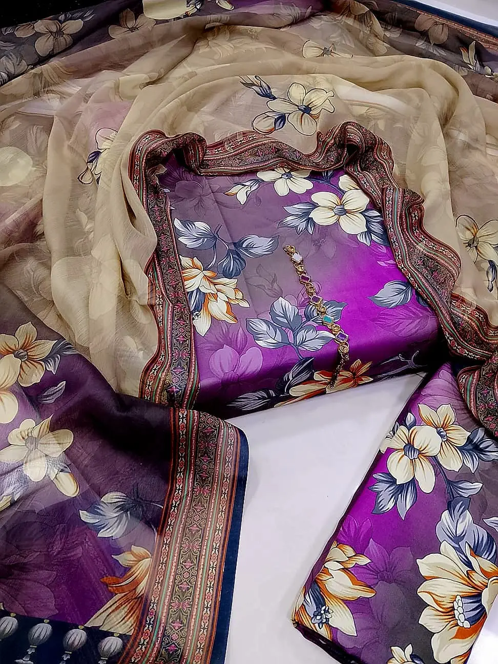 Digital Printed 3 Piece Swiss Lawn Suit for Women – Floral Print Lawn Shirt & Trouser with Original Crinkle Chiffon Dupatta | Summer Casual Dress | Pakistani Lawn Collection - Image 2