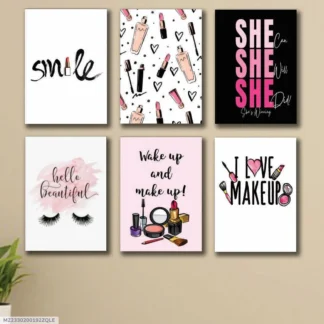 Girls Makeup Wall Art Set 6 Pcs 8x11 MDF Multicolor