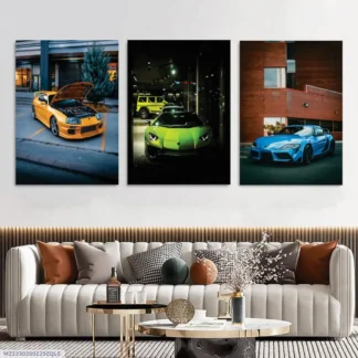 3 Pcs Multicolor Cars Wall Art Set 8x11 MDF