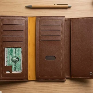 Vintage Grain Leather Long Travel Wallet Signature Tan