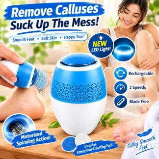 Electric Foot Callus Remover with Vacuum Dust Collection, LED Light, 2-Speed Rechargeable Pedicure & Dead Skin Remover