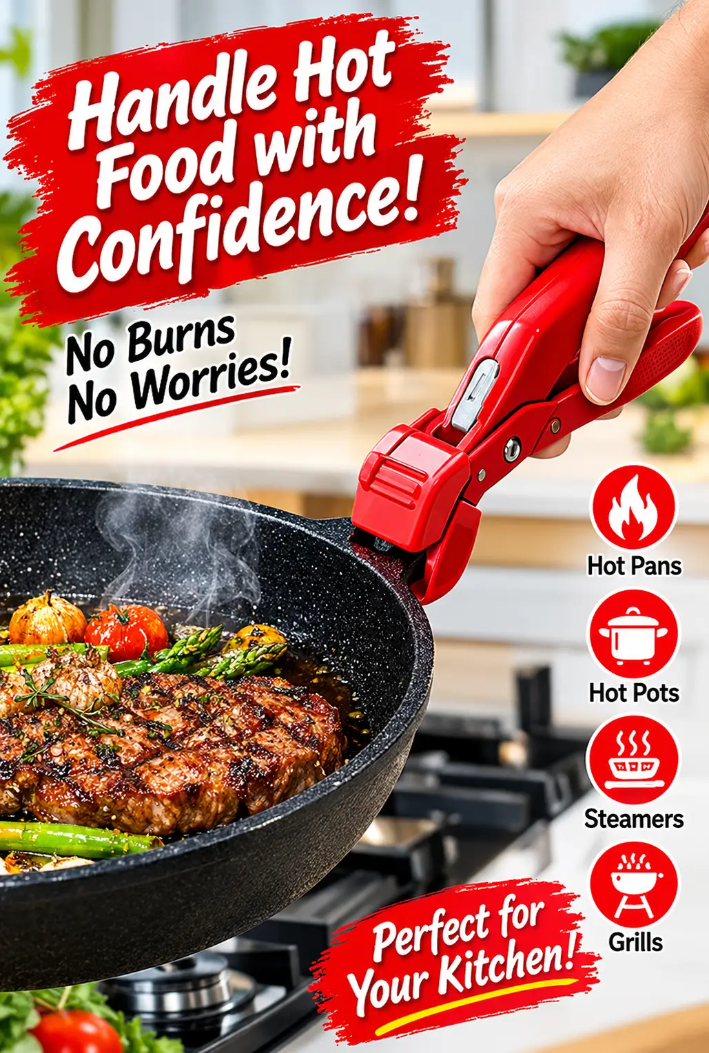 Cool Gripper Kitchen Tongs – Heat Resistant Hot Plate & Pan Lifter, Multi-Purpose Cooking Grip Tool - Image 3