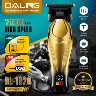 DALING DL-1920 Professional Hair Trimmer | 7000 RPM High-Speed | USB Rechargeable | LED Display | Gold