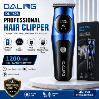 DALING DL-1698 Professional Hair Clipper – USB Rechargeable Hair & Beard Trimmer with LED Display | 1200mAh Battery
