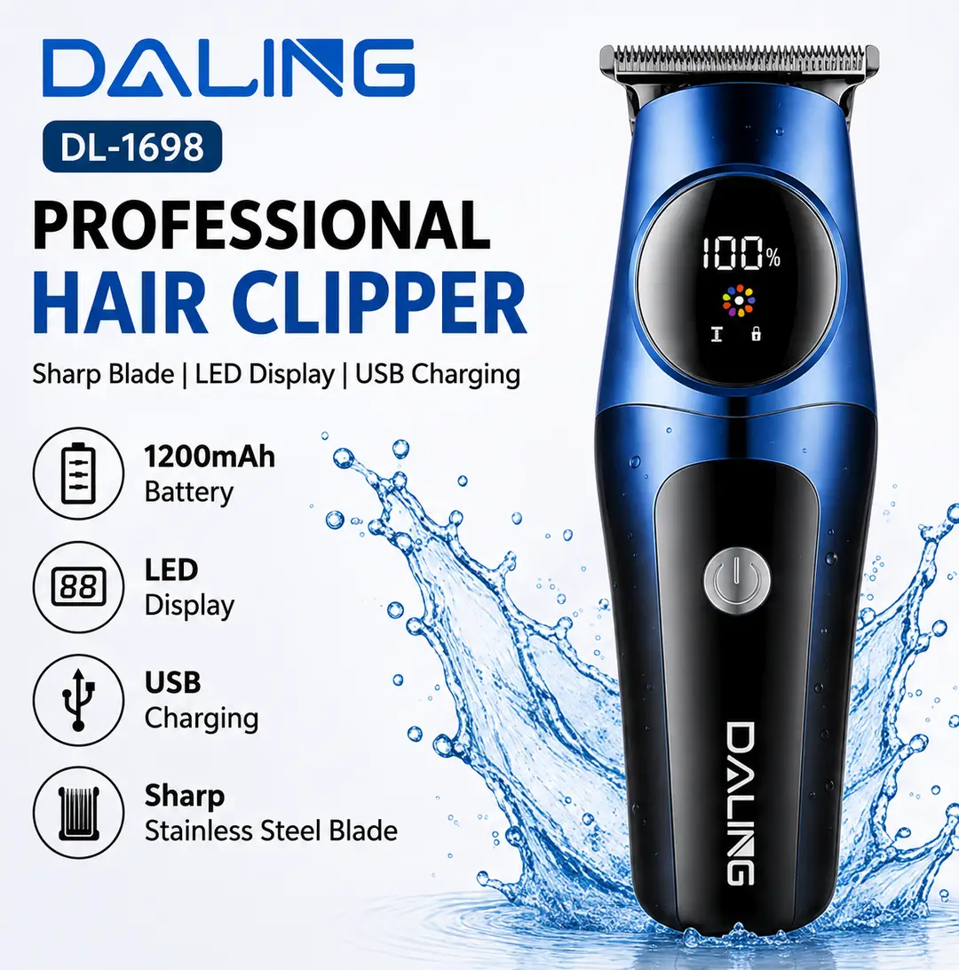 DALING DL-1698 Professional Hair Clipper – USB Rechargeable Hair & Beard Trimmer with LED Display | 1200mAh Battery - Image 2