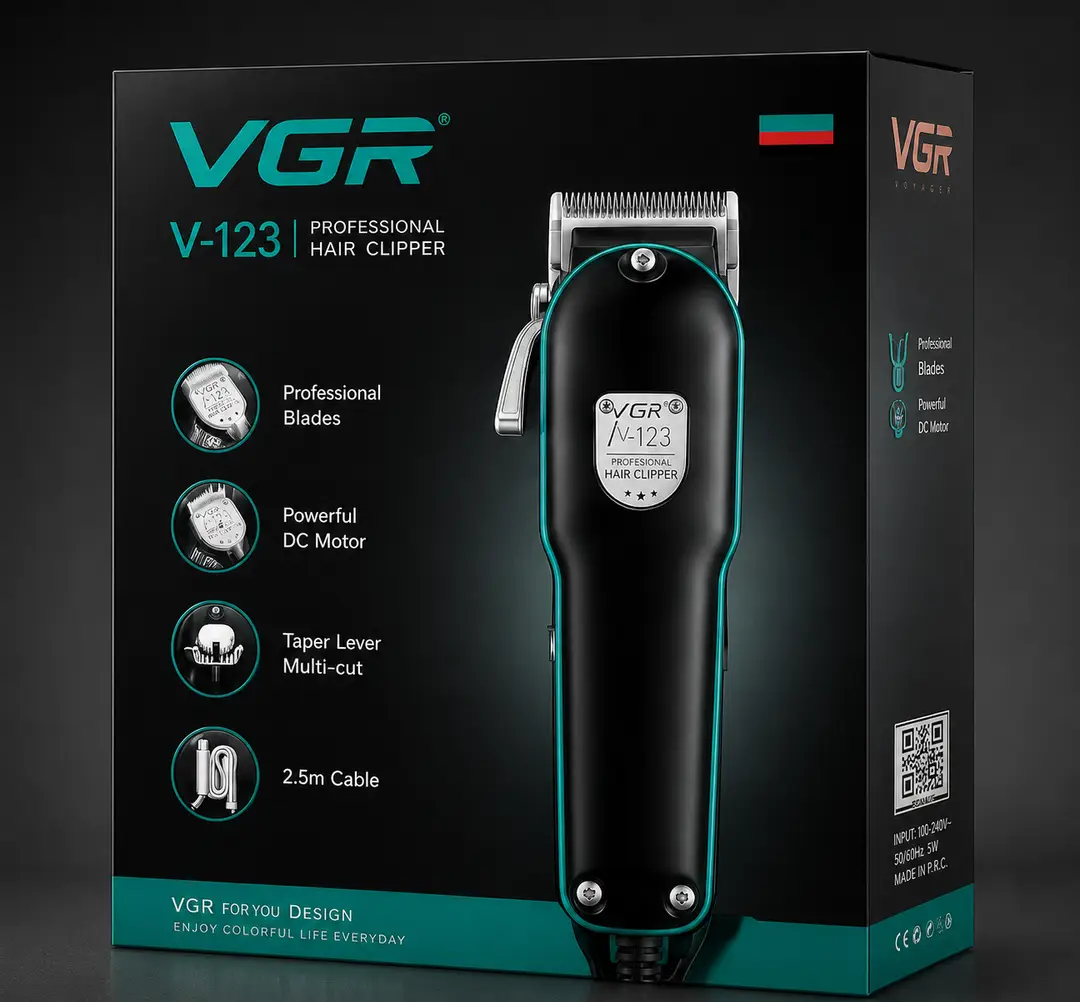 VGR V-123 Professional Hair Clipper for Men – Powerful DC Motor, Stainless Steel Blades, Taper Lever & 2M Power Cable - Image 7