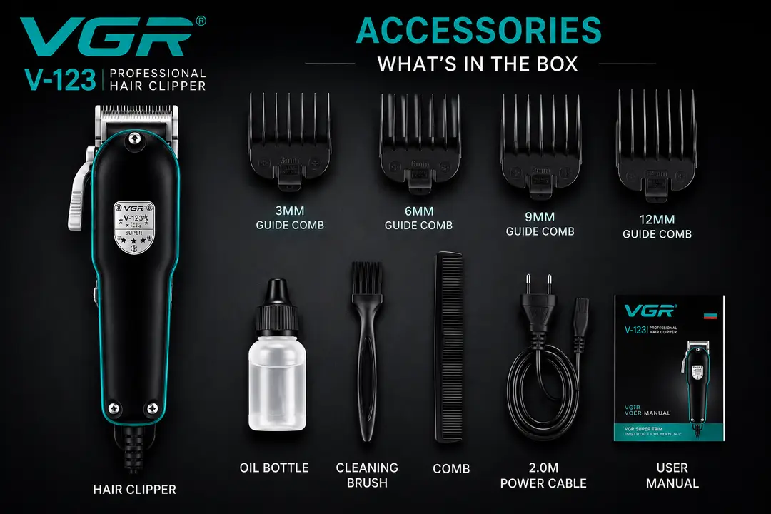 VGR V-123 Professional Hair Clipper for Men – Powerful DC Motor, Stainless Steel Blades, Taper Lever & 2M Power Cable - Image 8