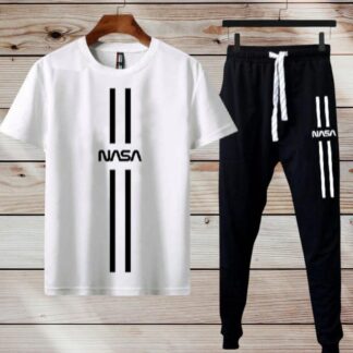 Men Dri Fit NASA Printed Track Suit White Black