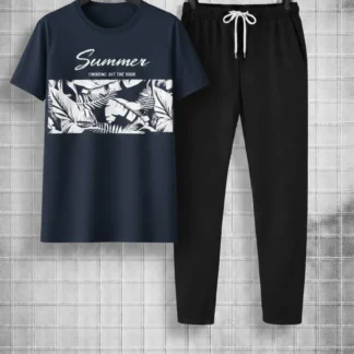 Men Printed Track Suit Summer Black Micro Interlock