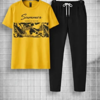 Men Summer Printed Track Suit Yellow Black Micro Interlock