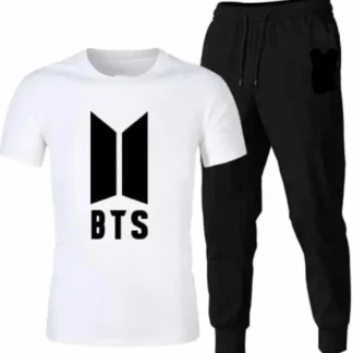 BTS Logo Track Suit White Black Micro Interlock