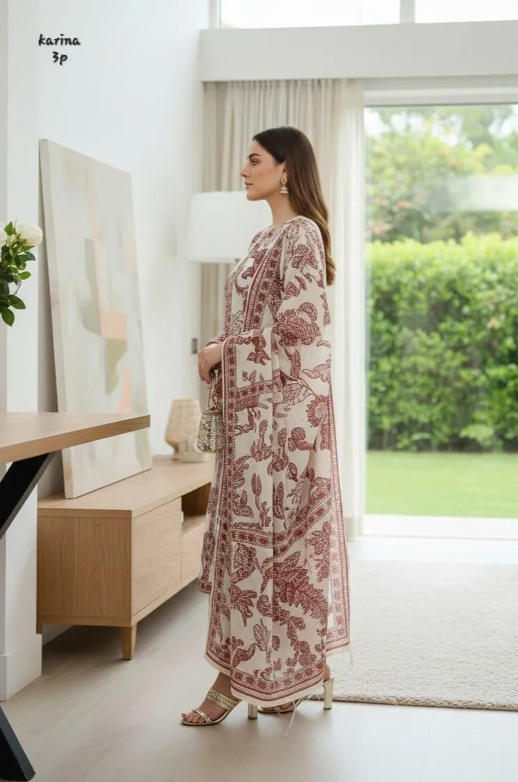 Women's 3Pcs Arabic Lawn Printed Suit Multicolor - Image 2