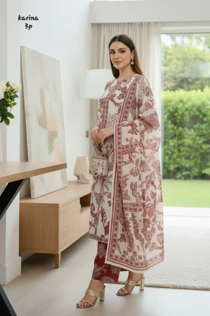 Women's 3Pcs Arabic Lawn Printed Suit Multicolor - Image 4