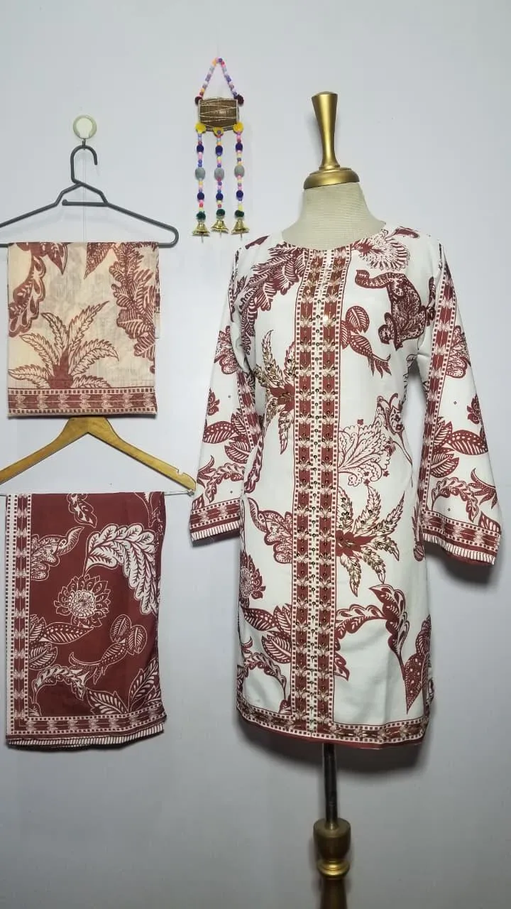 Women's 3Pcs Arabic Lawn Printed Suit Multicolor - Image 5