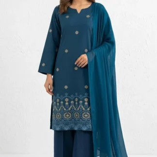 Blue Embroidered Kurta Set with Chiffon Dupatta