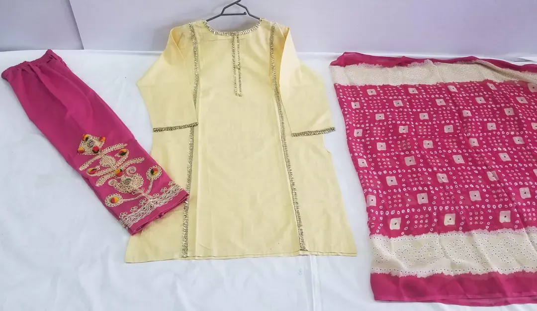 Pakistani Women's Yellow Kurta Set with Embroidered Pajama and Scarf - Image 5
