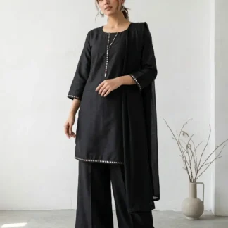 3 Pcs Women's Stitched Lawn Plain Suit with Mirror Lace work