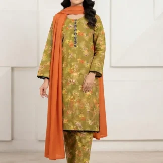 3Pcs Women's Stitched Lawn Printed Suit with Embroidery