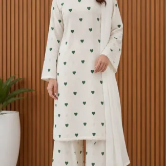 3Pcs Women's Stitched Cotton Printed Suit viral Heart Print