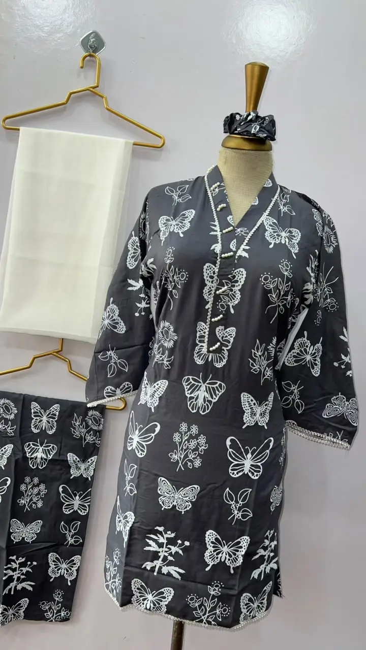 4Pcs Women's Stitched Linen Printed Suit with FREE scrunchie - Image 3