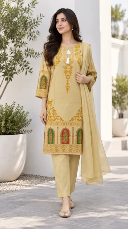 3 Pcs Women's Stitched Linen